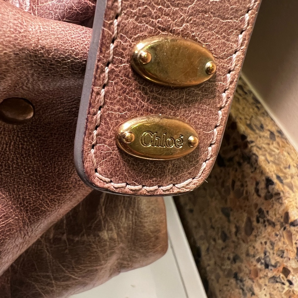 Chloe Heloise Brown Distressed Leather Shoulder Bag with Gold Accents Vintage - Picture 4 of 15